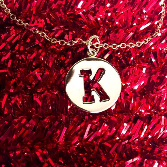 NWOT Necklace Gold Slide adjustable Chain Round Pendant with cut out letter K - Picture 1 of 4